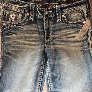 Rock Revival Dark Blue Jeans with Gold Embroidery